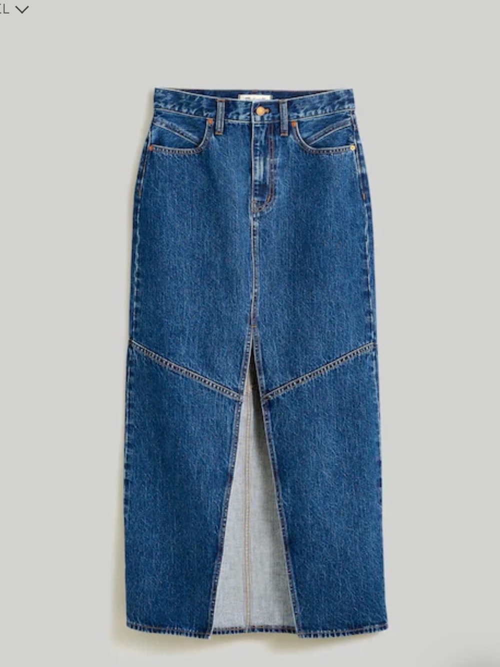 Madewell Blue Denim Maxi Skirt with Center Front Slit